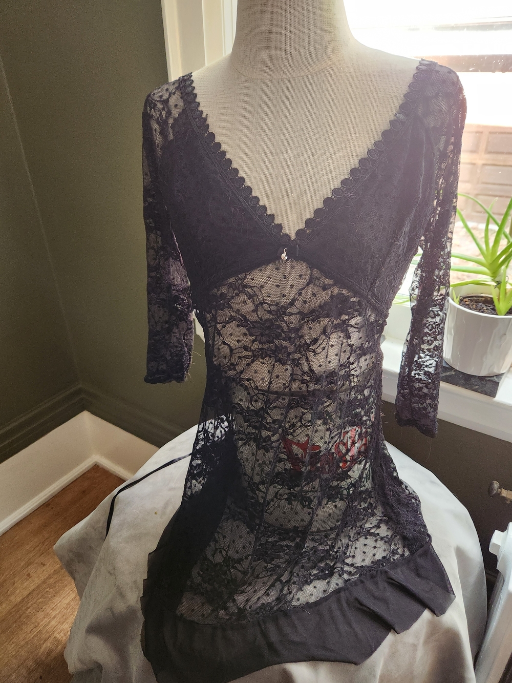 Black Long Sleeve Lace Top with Back Corset